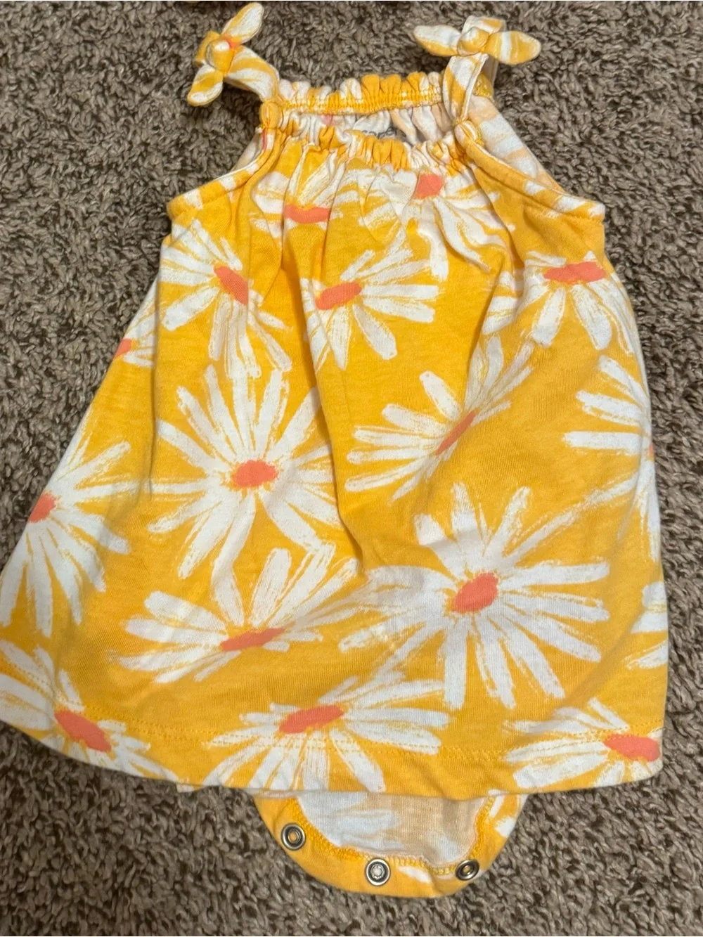 Carter's Yellow Daisy Print Romper & Coral Ruffle Dress Set